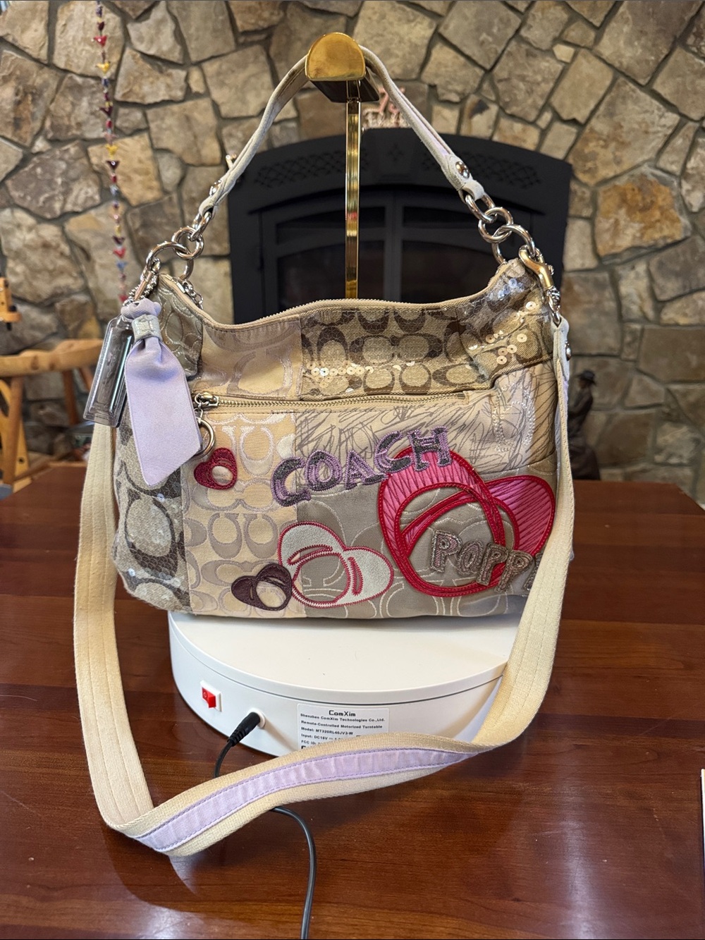Coach Multicolor Poppy Crossbody Bag in Beige, Pink, Lavender, and Sparkles
